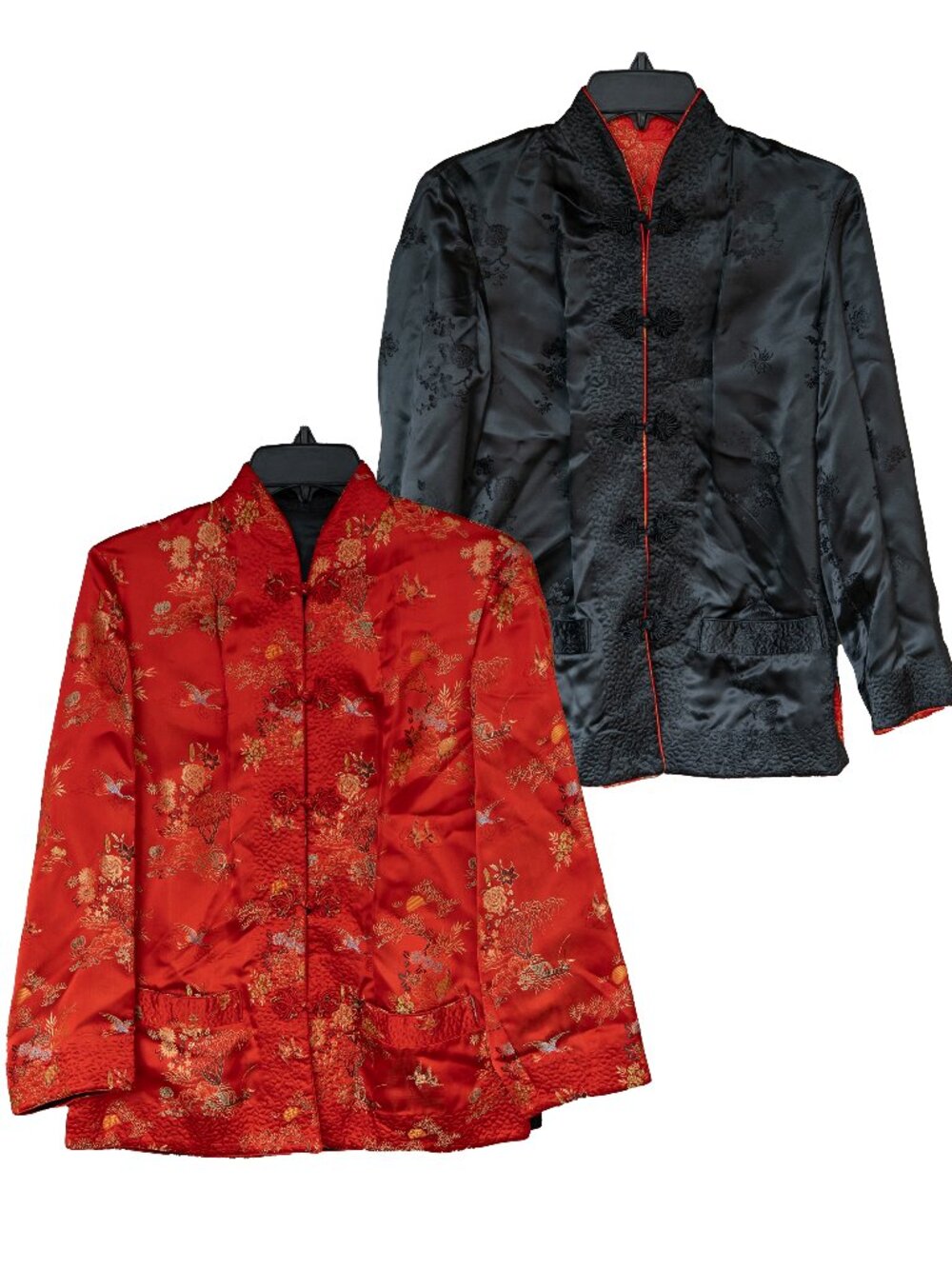 Vintage Chinese Satin Jacket Brocade Tangzhuang Mandarin Collar Frog Closure